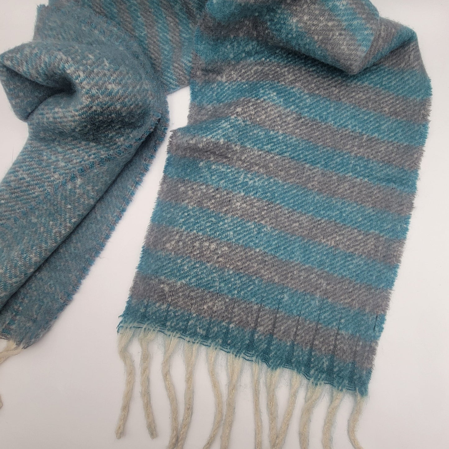 Super Soft Blue & Gray Striped Scarf