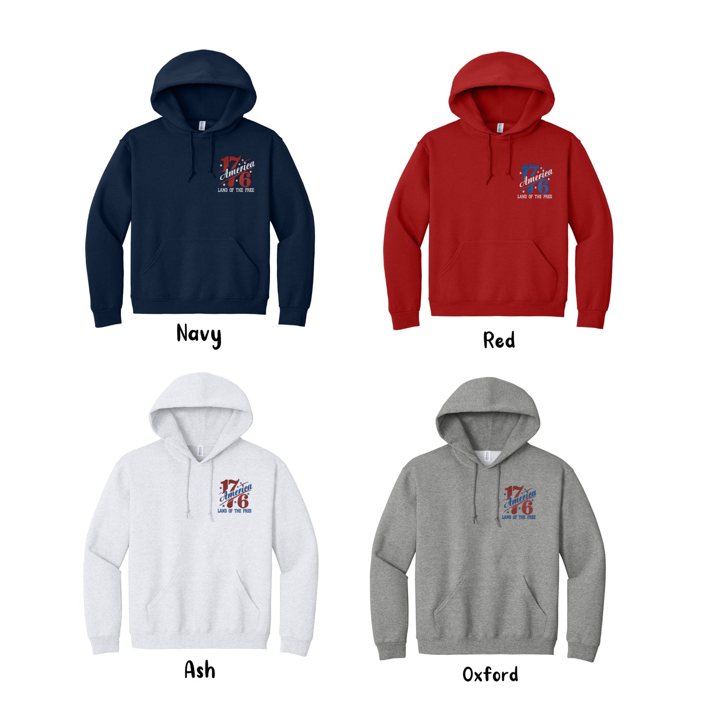 1776 America Land of Free Embroidered Hoodie