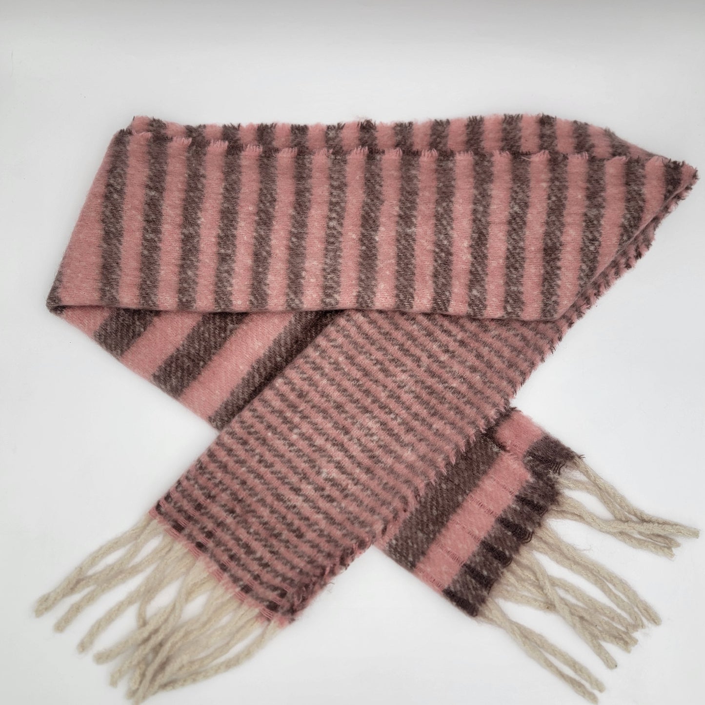 Super Soft Pink & Brown Striped Scarf