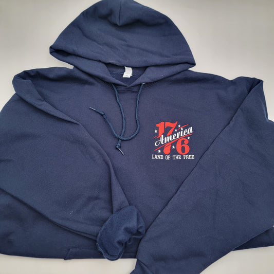 1776 America Land of Free Embroidered Hoodie