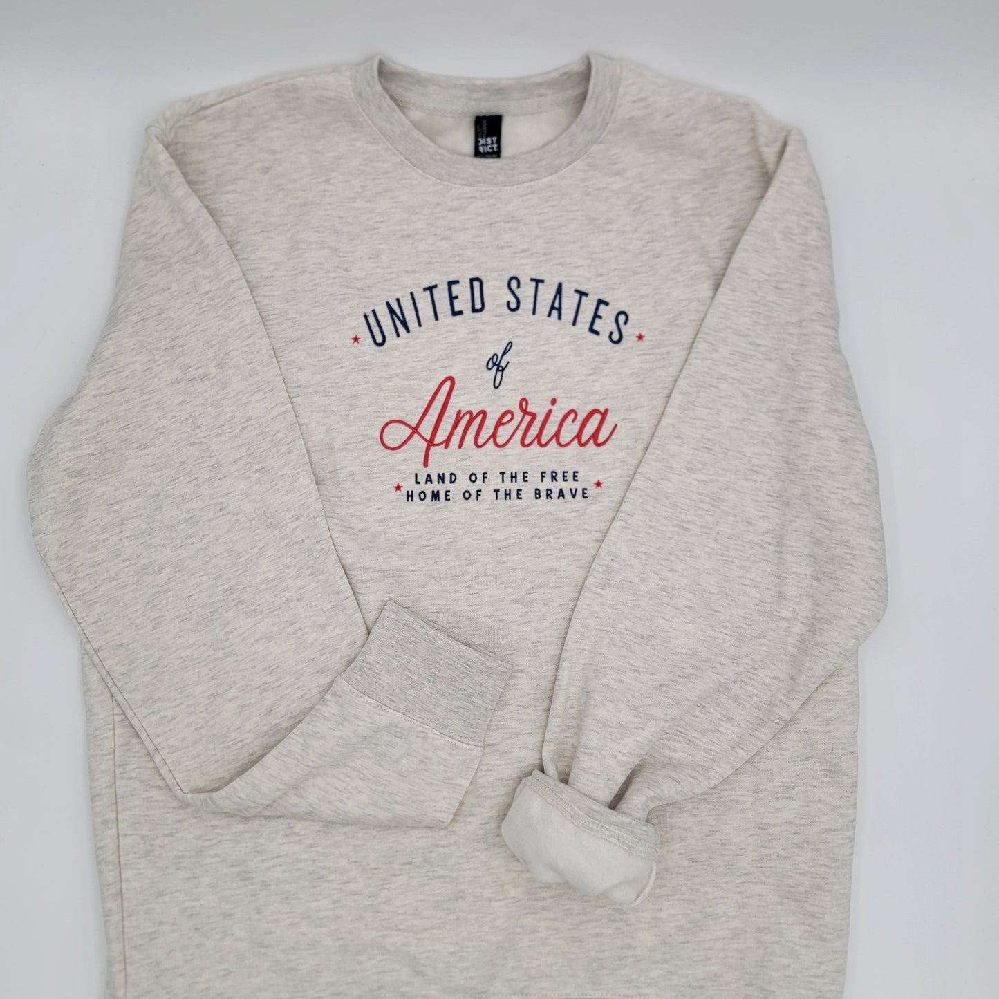 Embroidered United States America Crewneck Sweatshirt, Land Free Home Brave