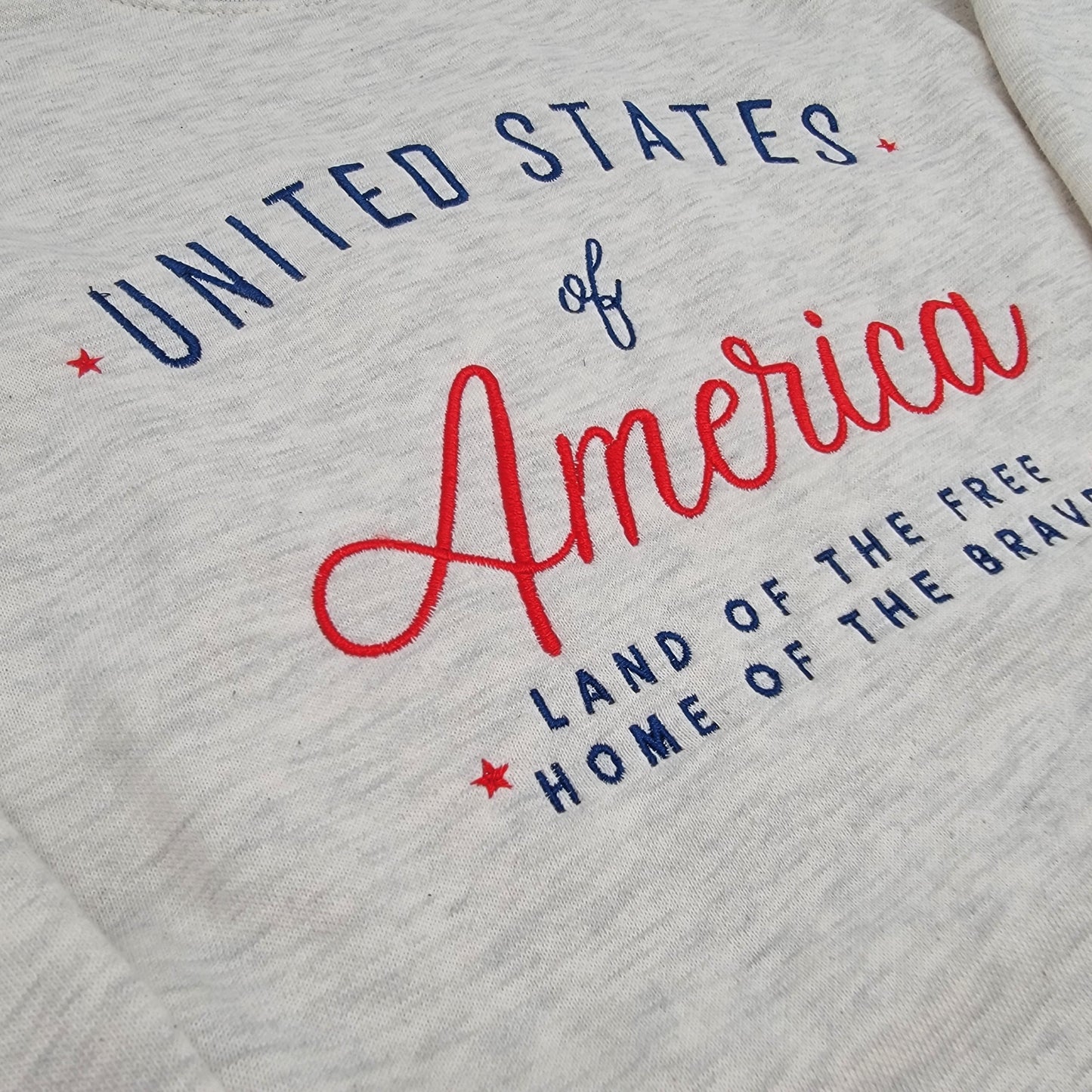 Embroidered United States America Crewneck Sweatshirt, Land Free Home Brave