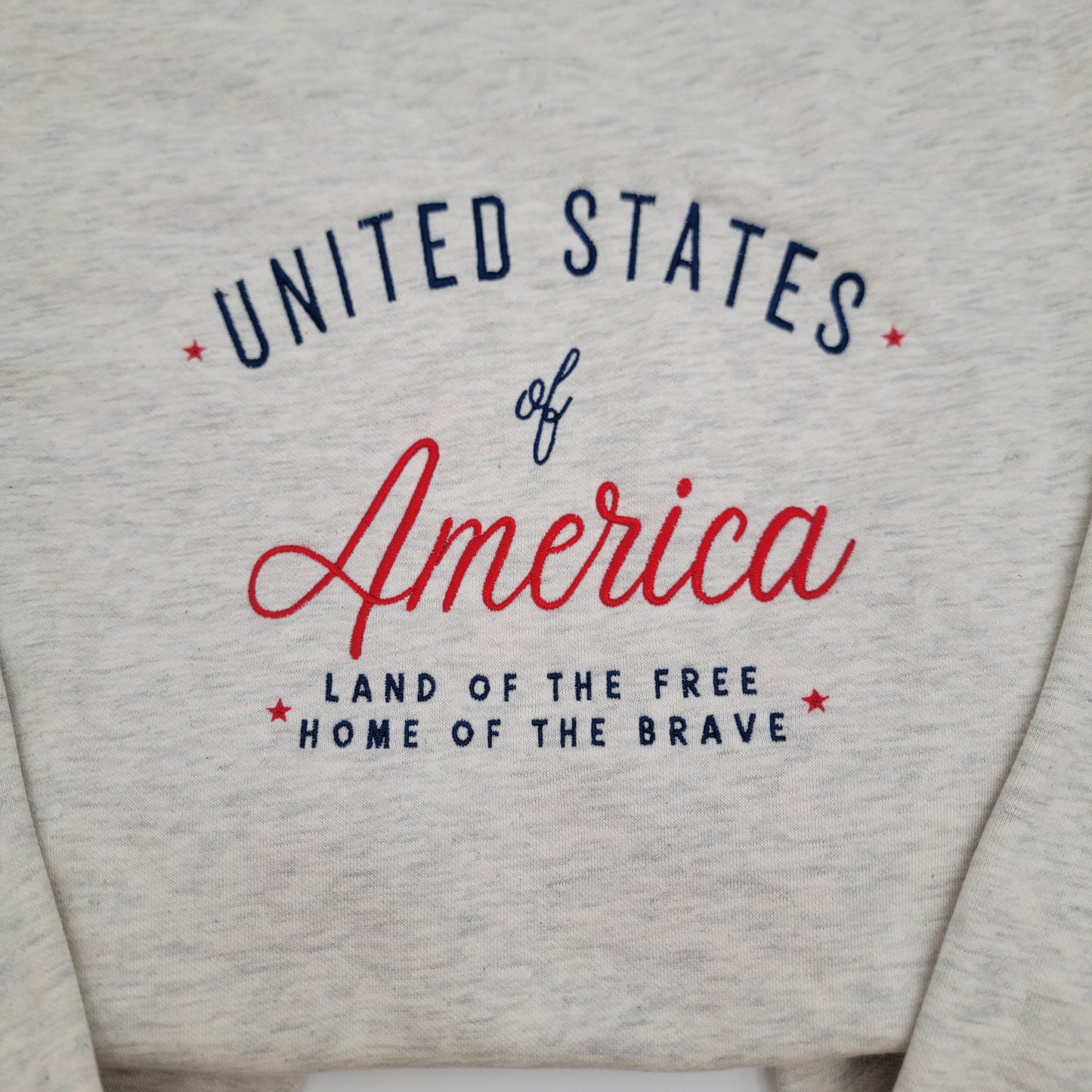 Embroidered United States America Crewneck Sweatshirt, Land Free Home Brave
