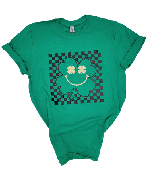 Smiley Clover Checkered St Patrick's Shirt, Retro St Patrick's Shirt