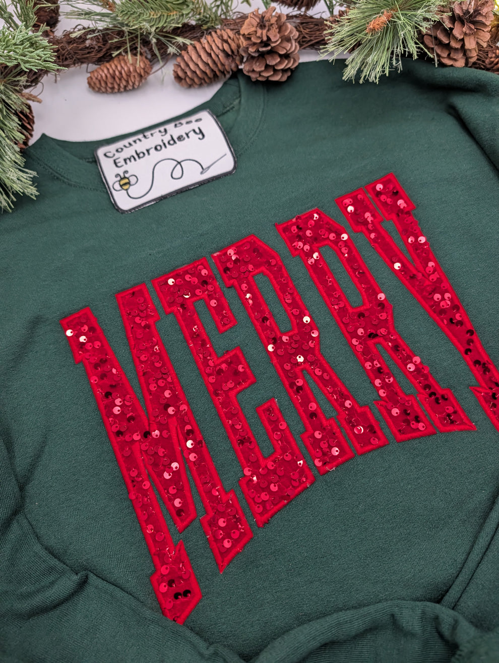 Embroidered Merry Sequin Sweatshirt – The Country Bee