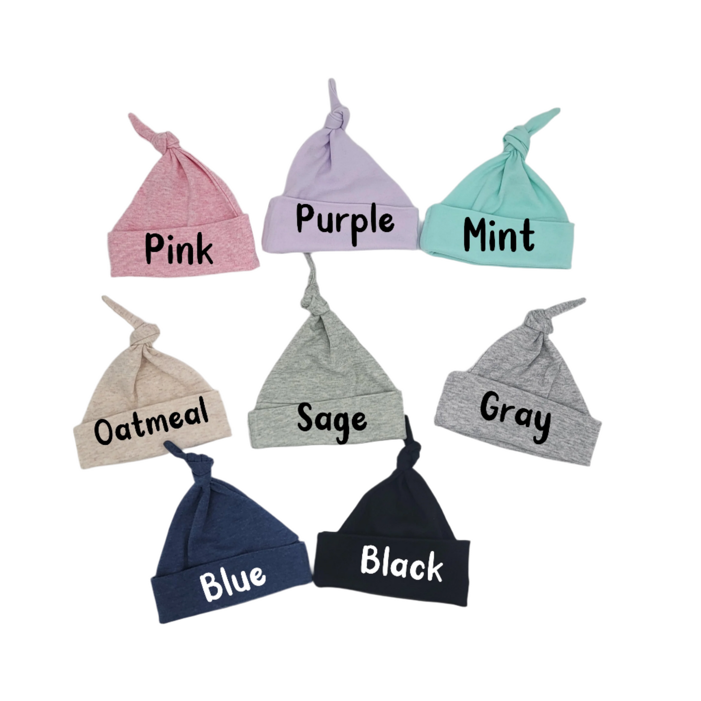 Custom Embroidered Baby Knotted Beanie Cap, Newborn Name Hat, Newborn Hospital Hat, Baby Shower Gift