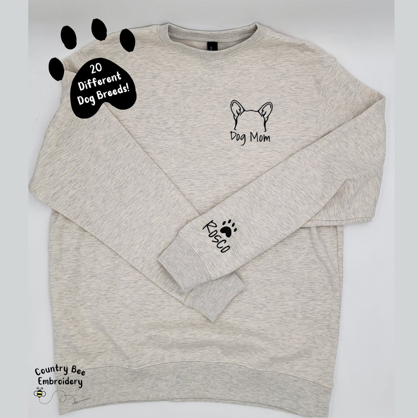 Custom Dog Mom Sweatshirt, Embroidered Dog Sweatshirt, Fur Baby Sweatshirt, Dog Name on Sleeve, Custom Name Dog Sweatshirt