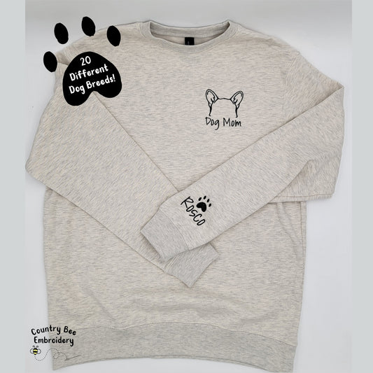 Custom Dog Mom Sweatshirt, Embroidered Dog Sweatshirt, Fur Baby Sweatshirt, Dog Name on Sleeve, Custom Name Dog Sweatshirt