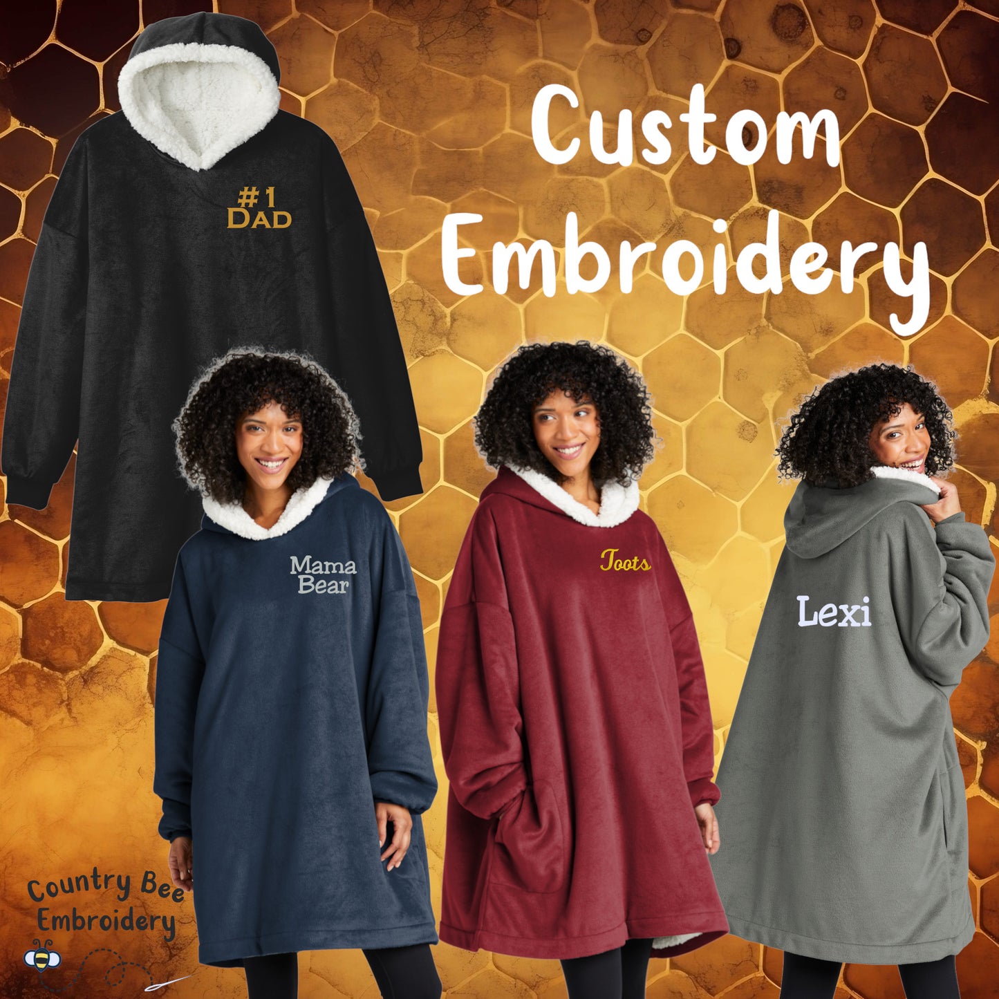 Wearable Blanket, Sherpa Blanket, Custom Embroidered Blanket, Hooded Poncho