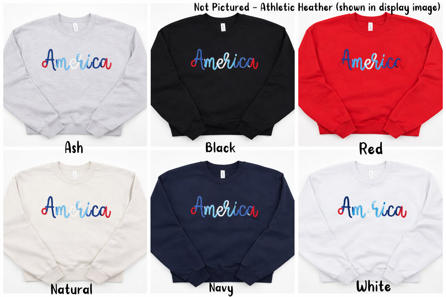 Cozy Patriotic Crewneck Sweatshirt | Americana Yarn "AMERICA" Design | Red White Blue Pride | 4th of July, Memorial Day Gift