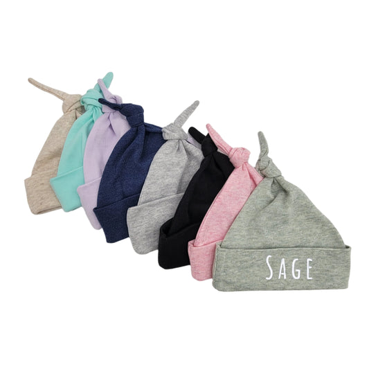 Custom Embroidered Baby Knotted Beanie Cap, Newborn Name Hat, Newborn Hospital Hat, Baby Shower Gift