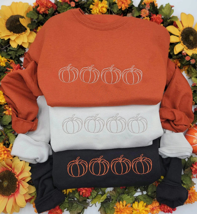 Embroidered Pumpkin Outline Sweatshirt