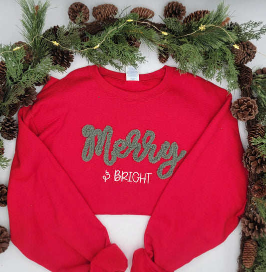 Merry & Bright Chenille Embroidered Crewneck Sweatshirt