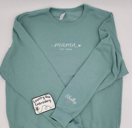 Custom Mama Crewneck Sweatshirt with Name on Sleeve